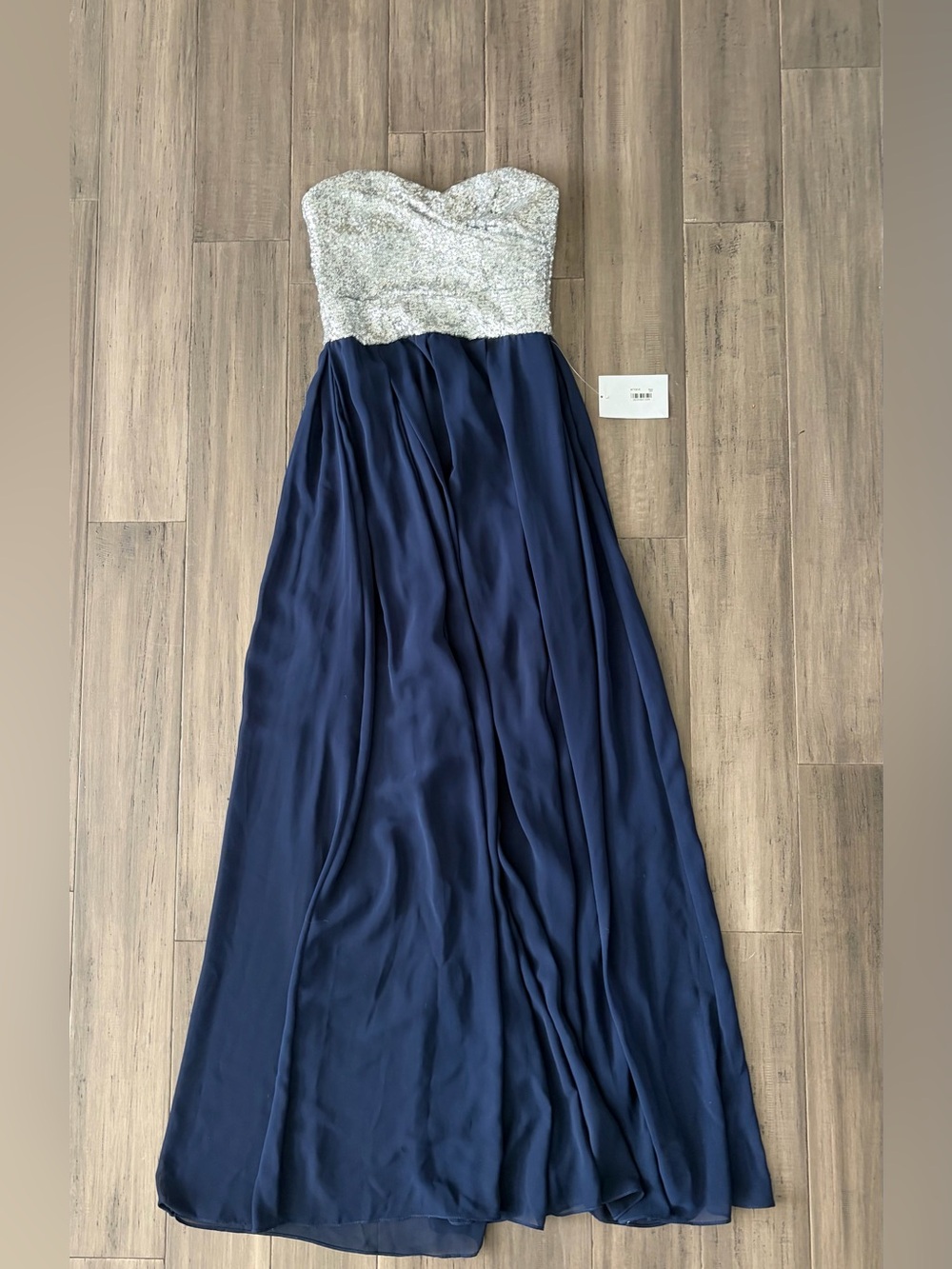 Silver sequin & navy blue long dress - homecoming hoco - size S/M